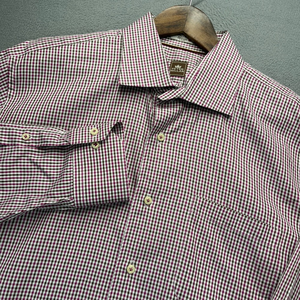 Peter Millar Button Down Shirt Mens XL Multicolor Cotton Gingham Check Classic
